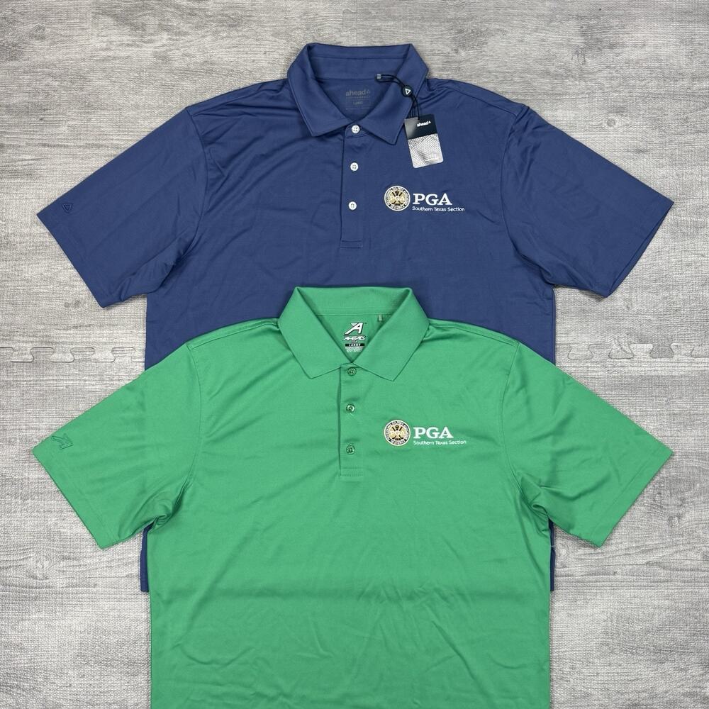 Lot Of 2 Ahead USA Golf Shirt Mens L Performance PGA Texas Polo Shirt Preppy